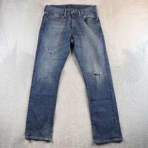 Polo Ralph Lauren Varick Jeans Mens 31x30 Blue Slim Straight Distressed Denim